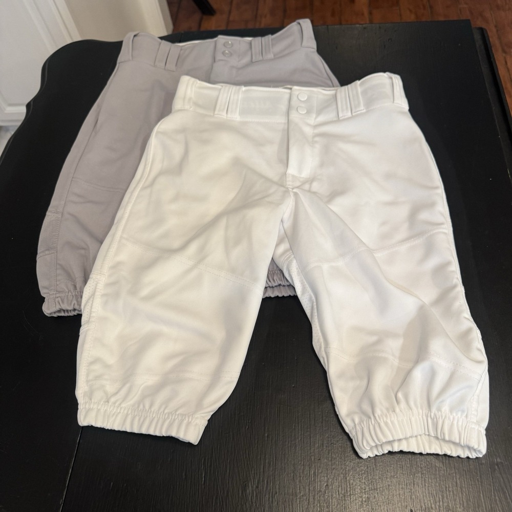 Alleson‎ Athletic Youth White & Gray Baseball Pants Size M Knickers Lot Of 2